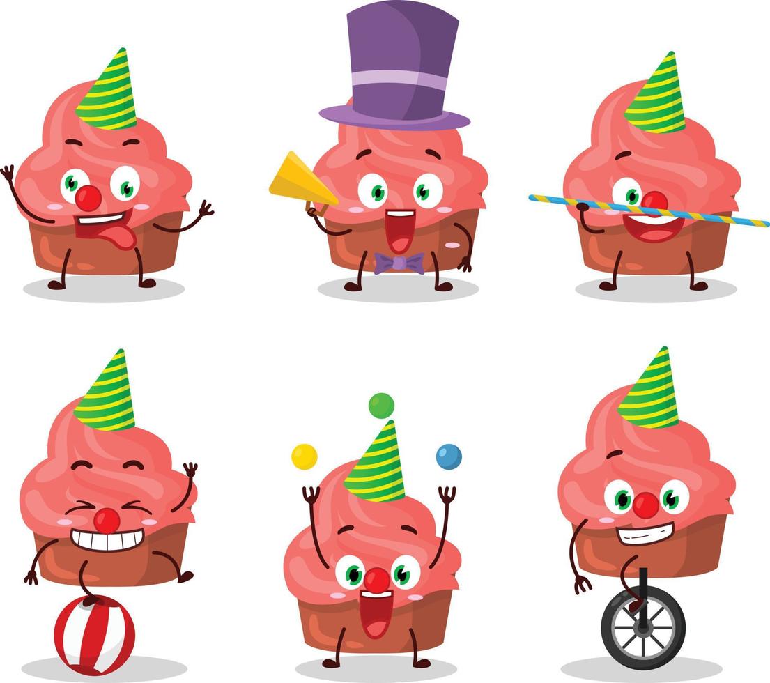 Cartoon character of strawberry cake with various circus shows vector