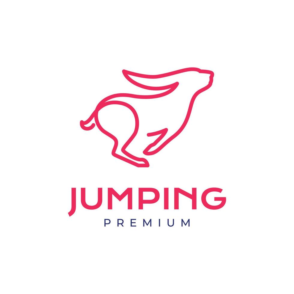 jumping fly rabbit hare bunny modern minimal line logo design vector