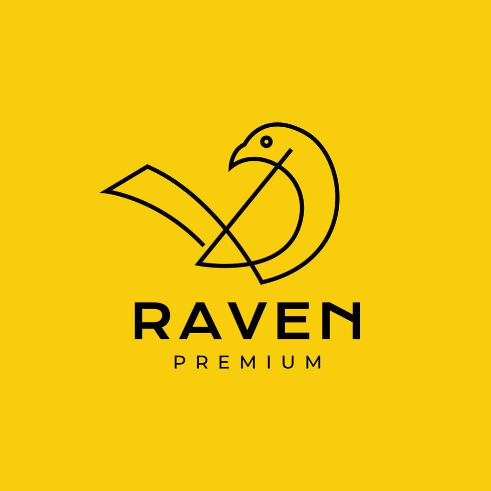raven crows bird geometric line minimal modern logo design vector