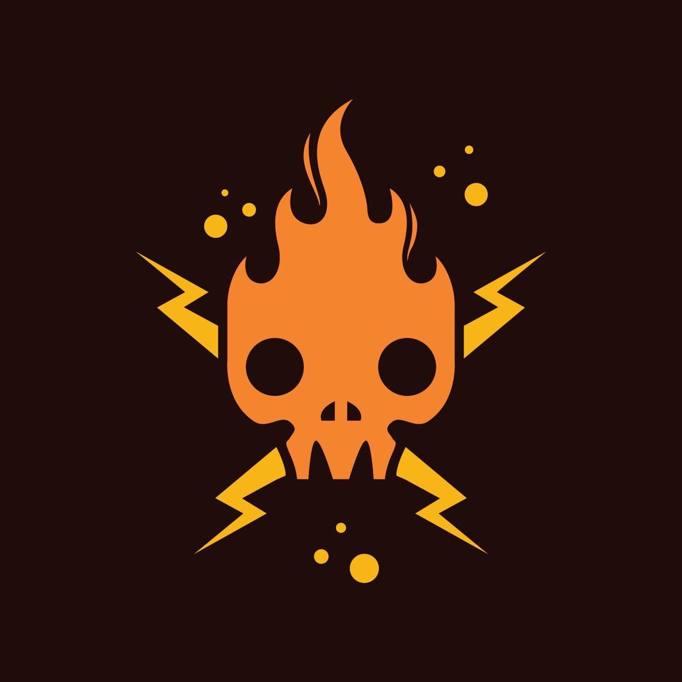 head skull cranium fire flame hot thunderbolt simple colored logo design vector