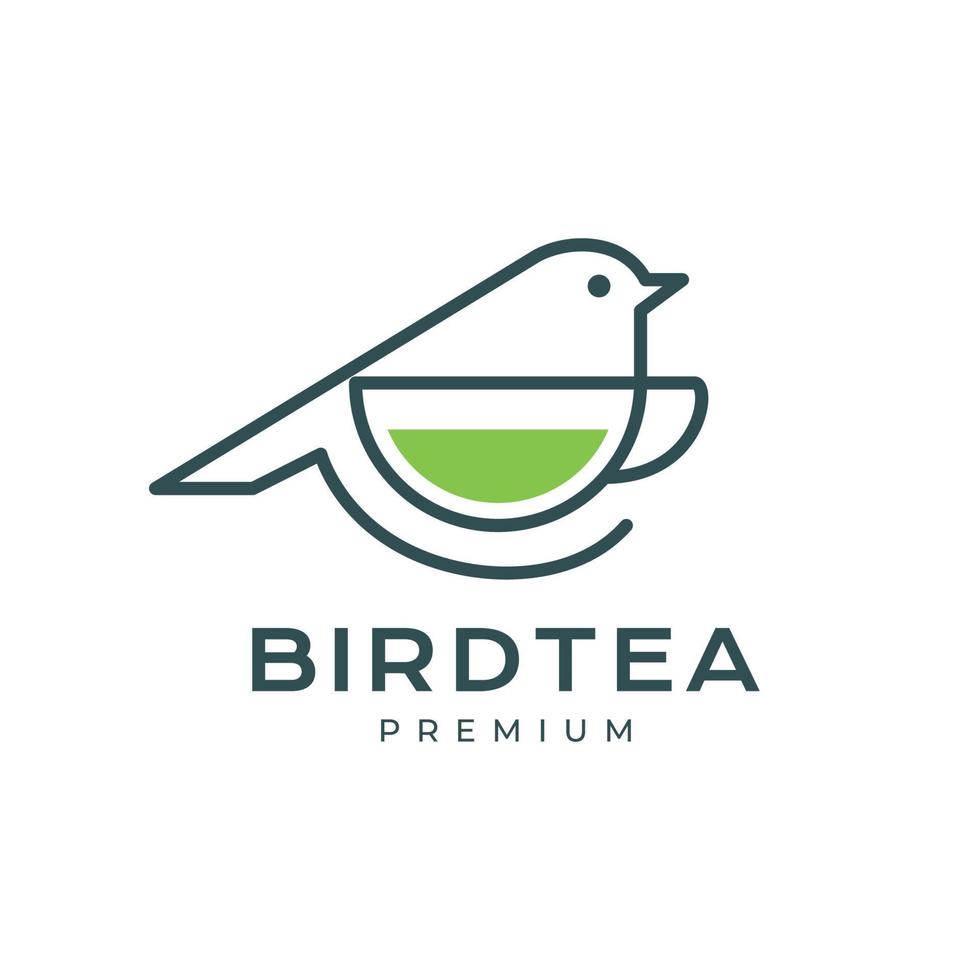 Mañana pájaro con té taza calentar mínimo línea moderno logo diseño vector