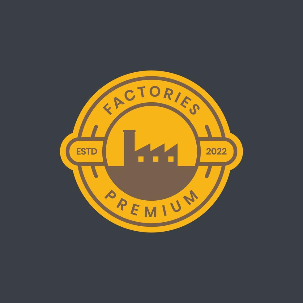 factory building industry with chimney smoke circle badge logo design vector