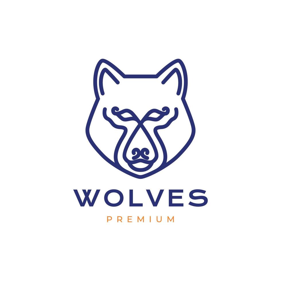 animal wildlife beast forest jungle wolf head line art modern minimal logo design vector