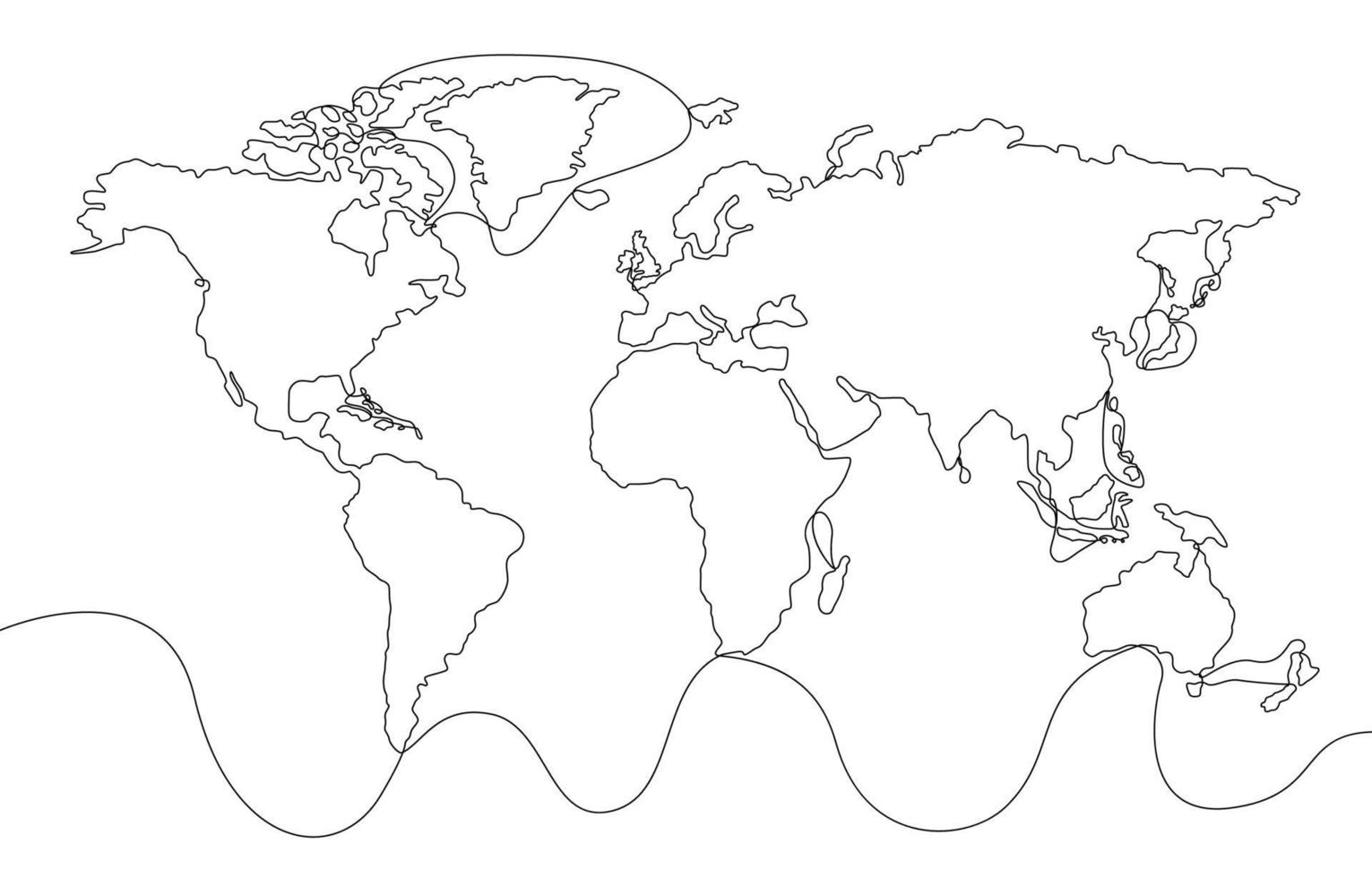 mundo mapa hecho desde uno continuo carrera de línea vector