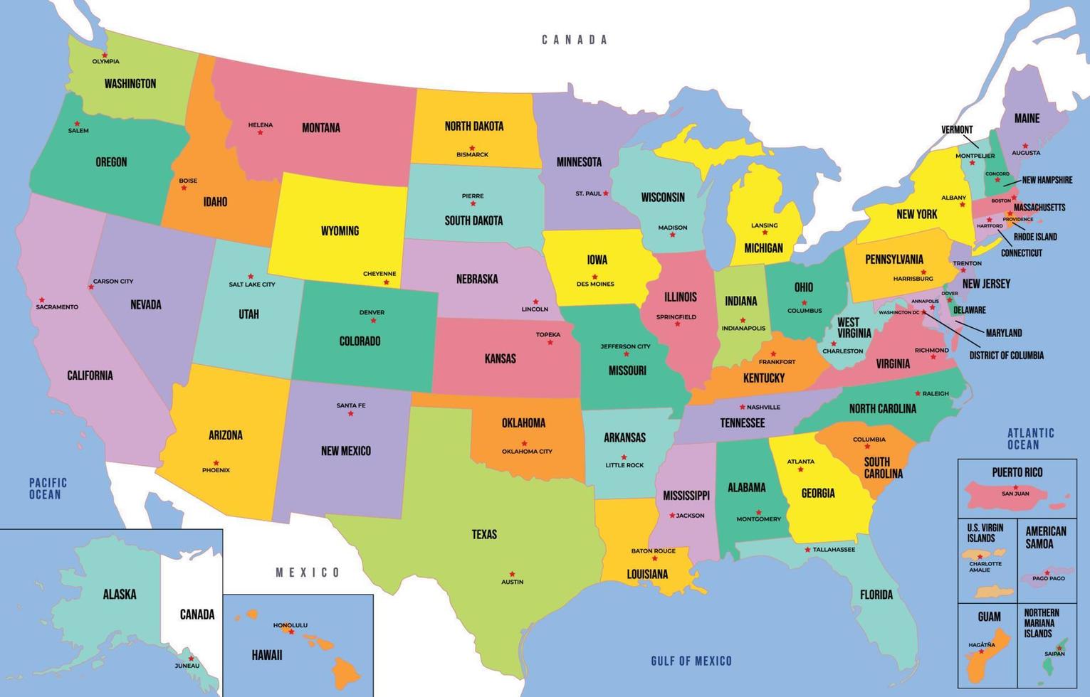 Multiple States of US All Around The World vector