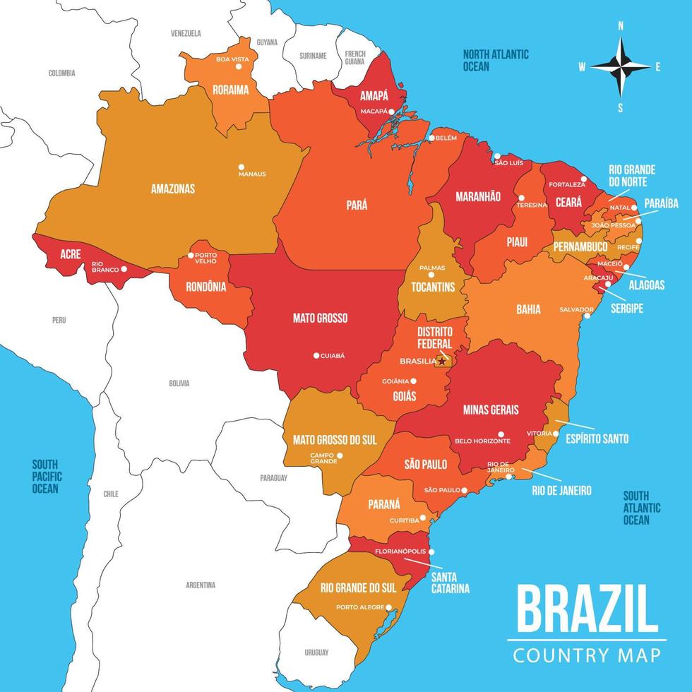 mapa del país de brasil vector