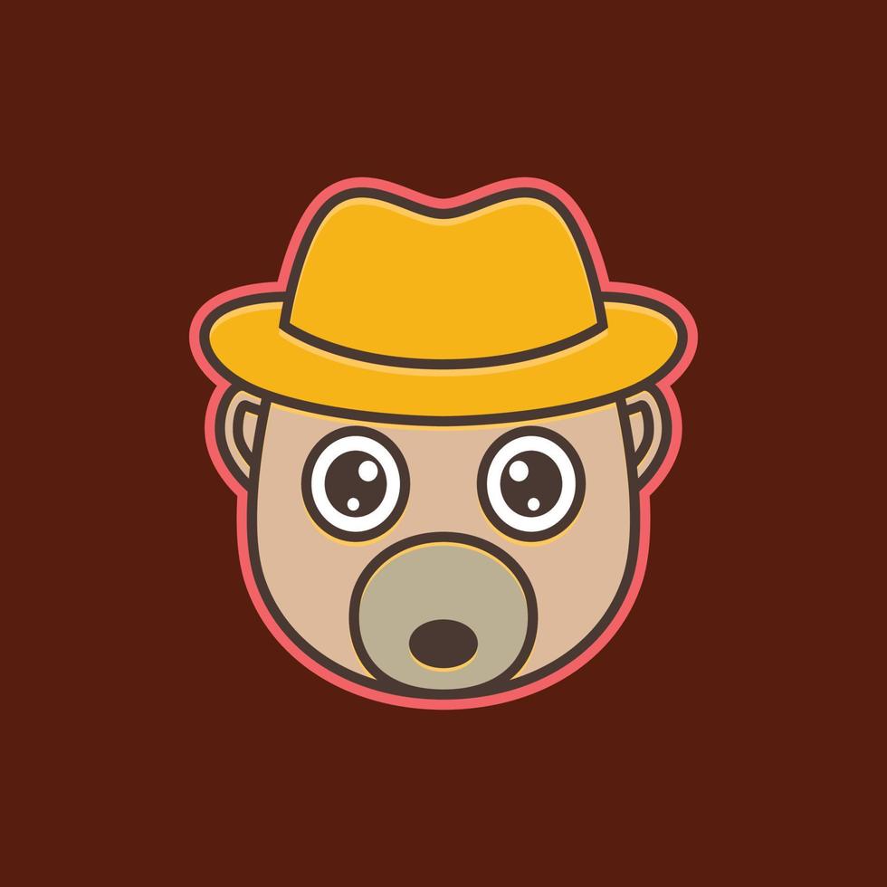 animal bebé oso linda mascota sombrero dibujos animados vistoso moderno logo diseño vector