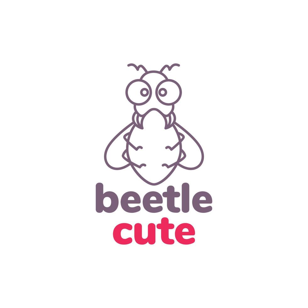 animal insect dung beetle dirt mascot cute cartoon minimal logo design vector