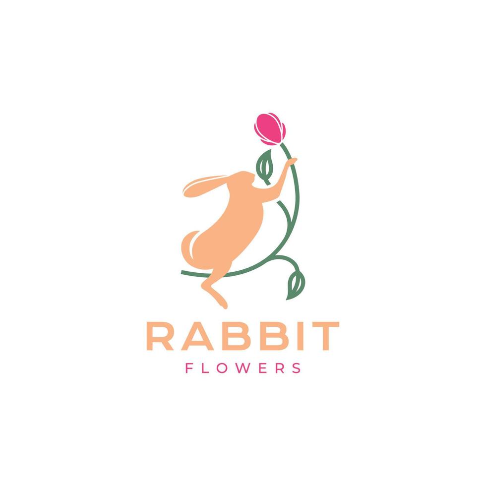 animal mascotas Conejo liebre conejito flores Rosa moderno logo diseño vector