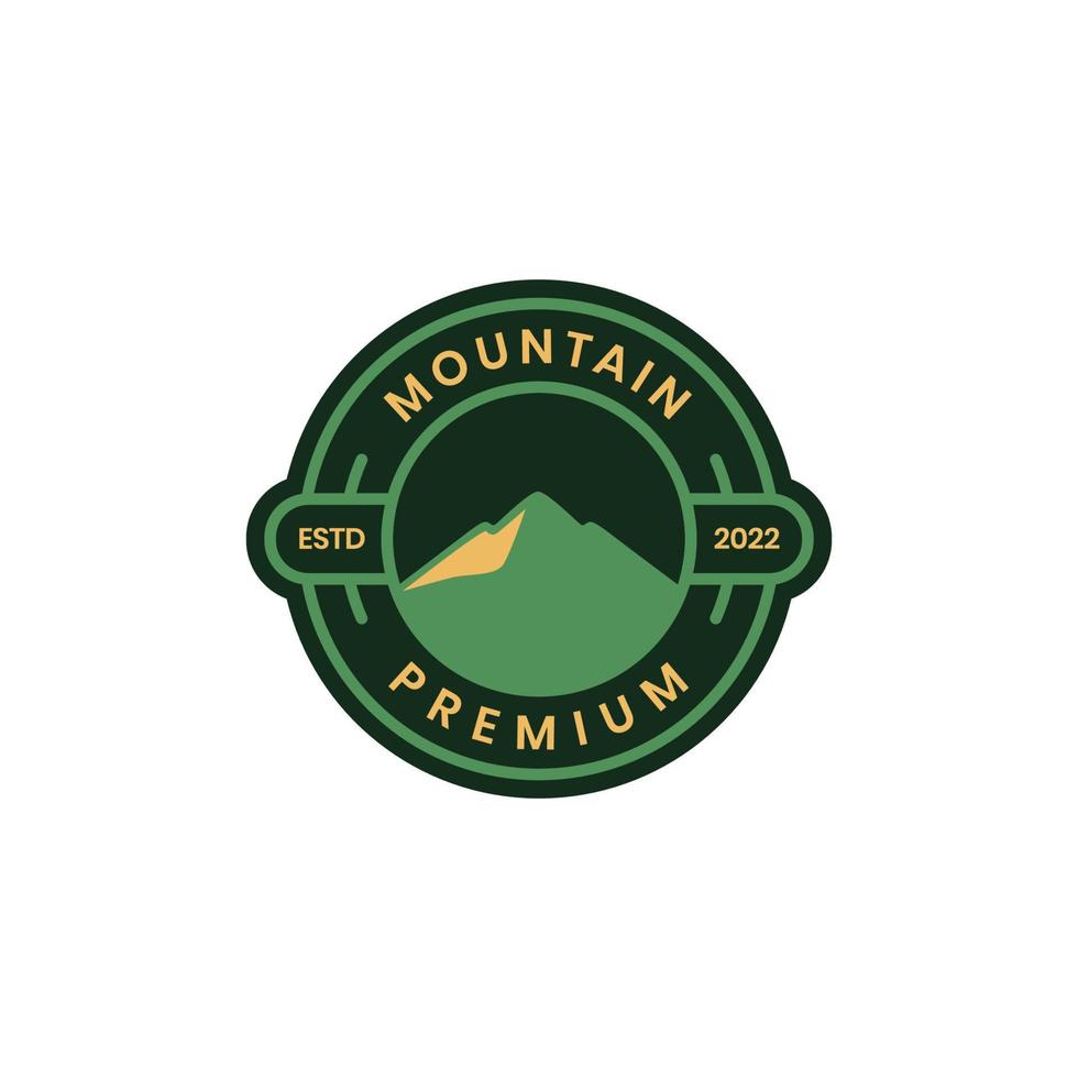 outdoor nature panoramic mountain peak high hill hiking circle badge modern logo design vector