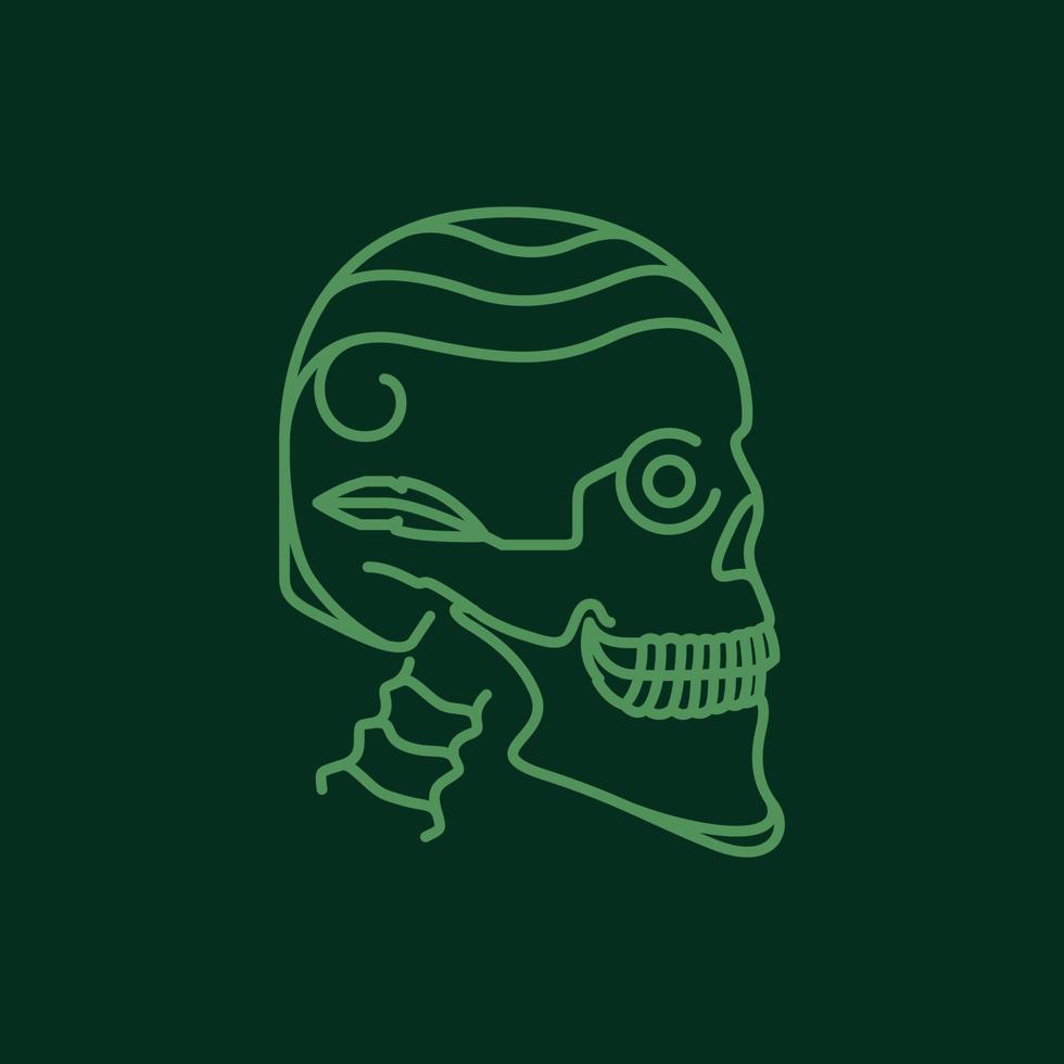 skull cranium brain pan bones leaves nature minimal logo design vector