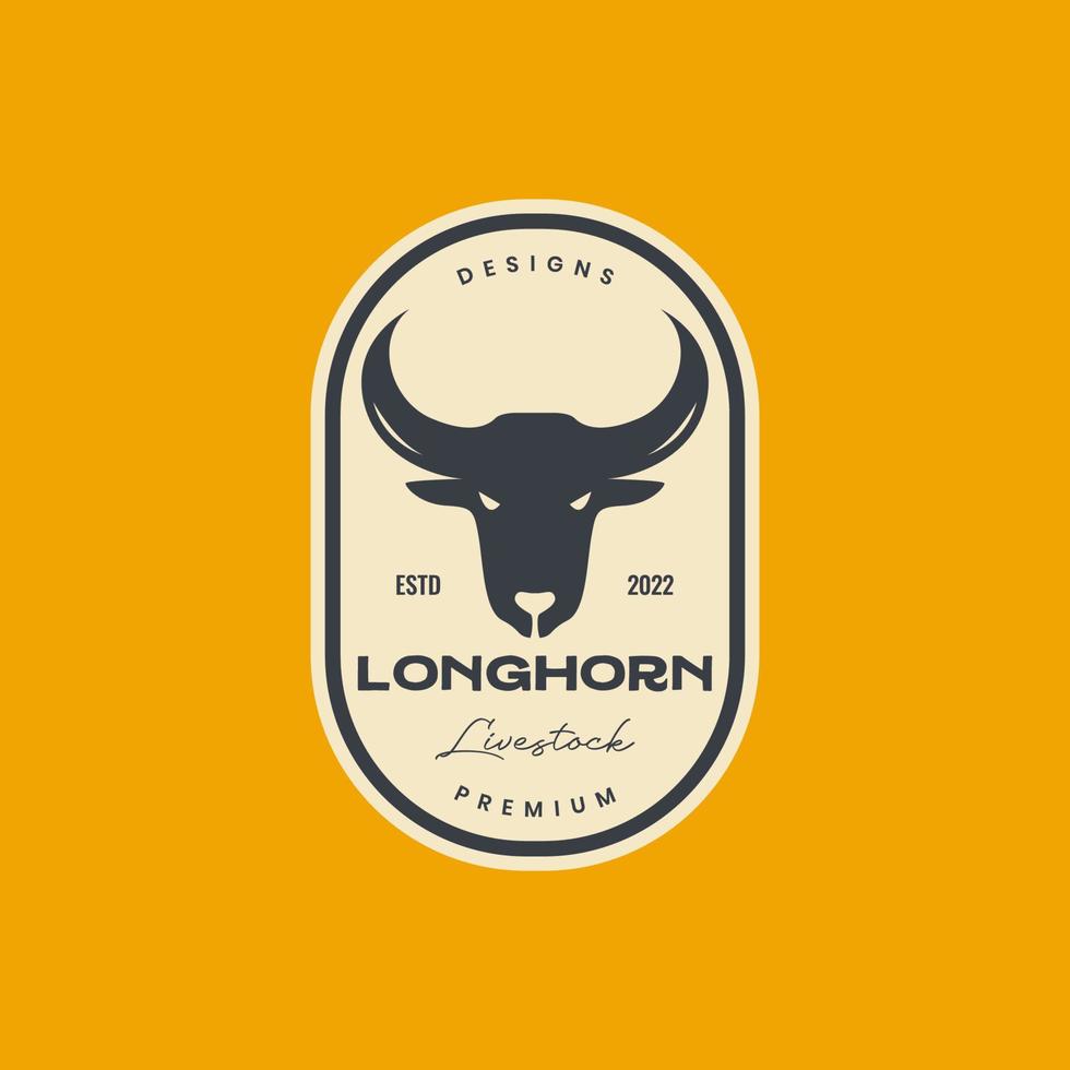 long horn animal cattle livestock head cow beef milk badge vintage logo design vector