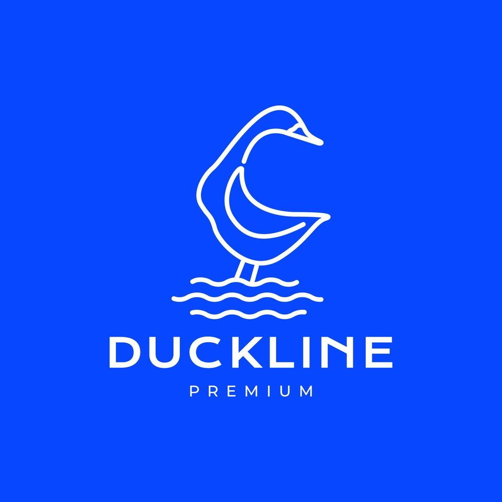 animal poultry duck beak lake water line minimal modern logo design vector