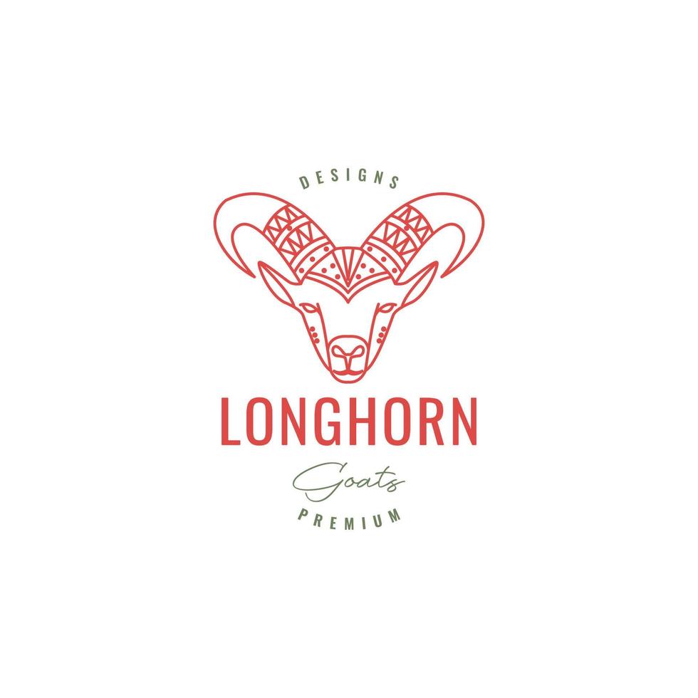 animal cattle livestock head goat long horn curly art line minimalist hipster logo design vector