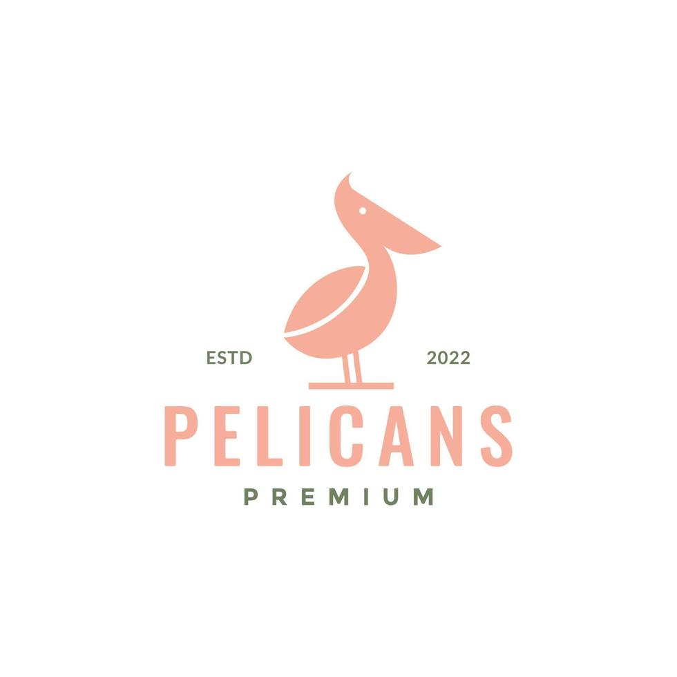 pájaro pelícano grande pico lago pescado mínimo moderno logo diseño vector