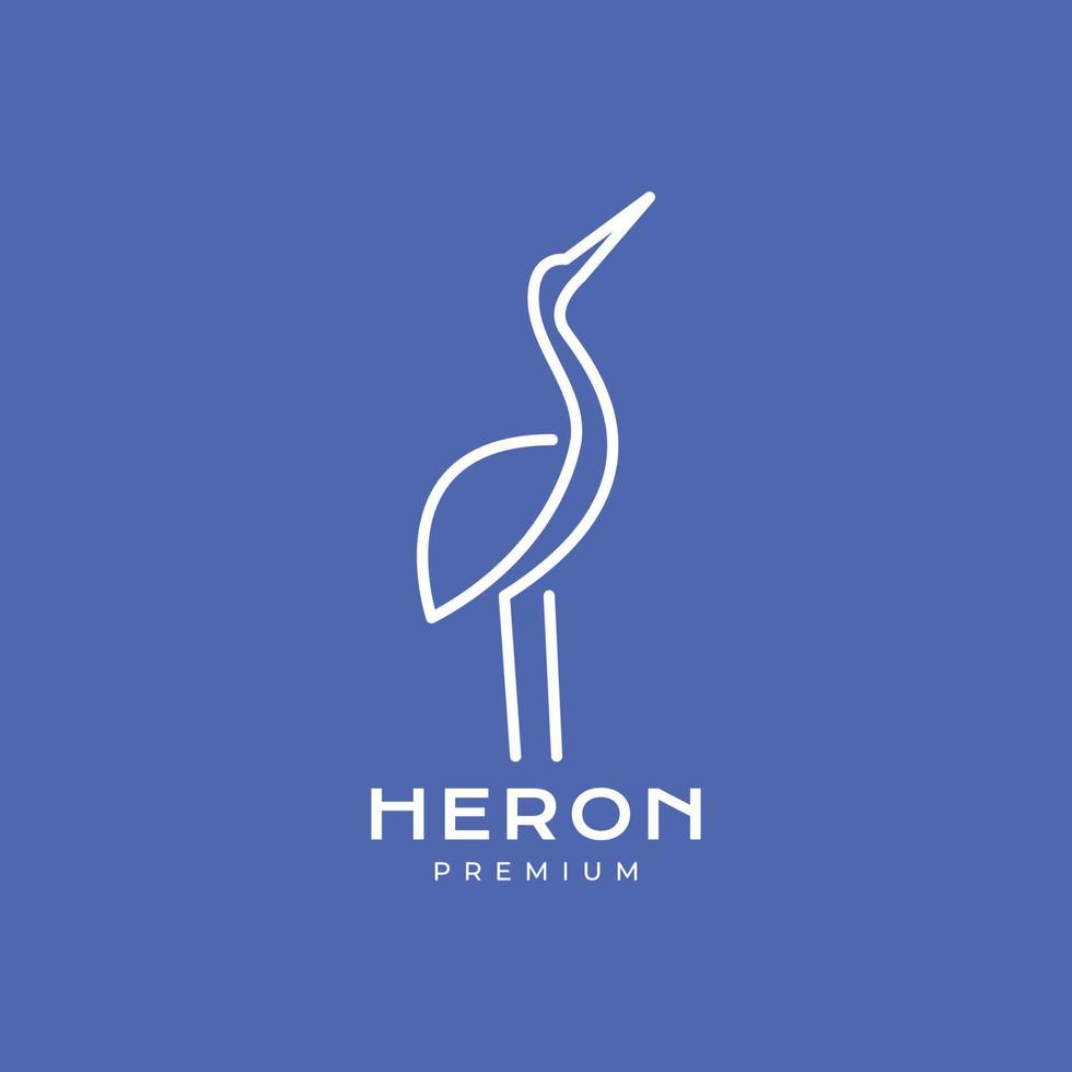 bird heron long leg long neck long beak lake line modern minimal logo design vector