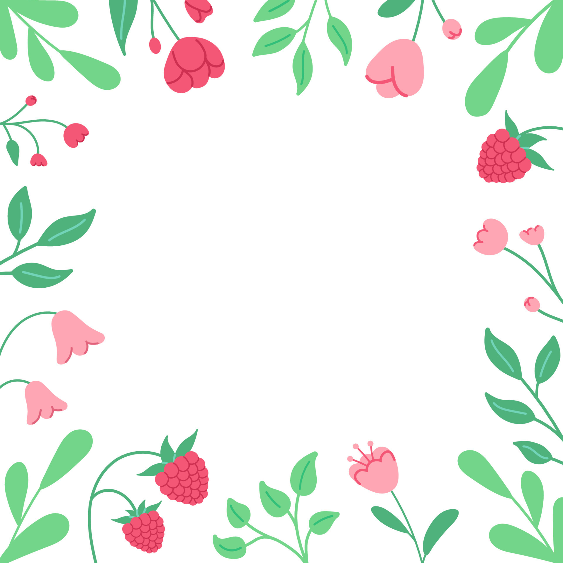 Flat illustrations of flowers. spring decorative square frame template