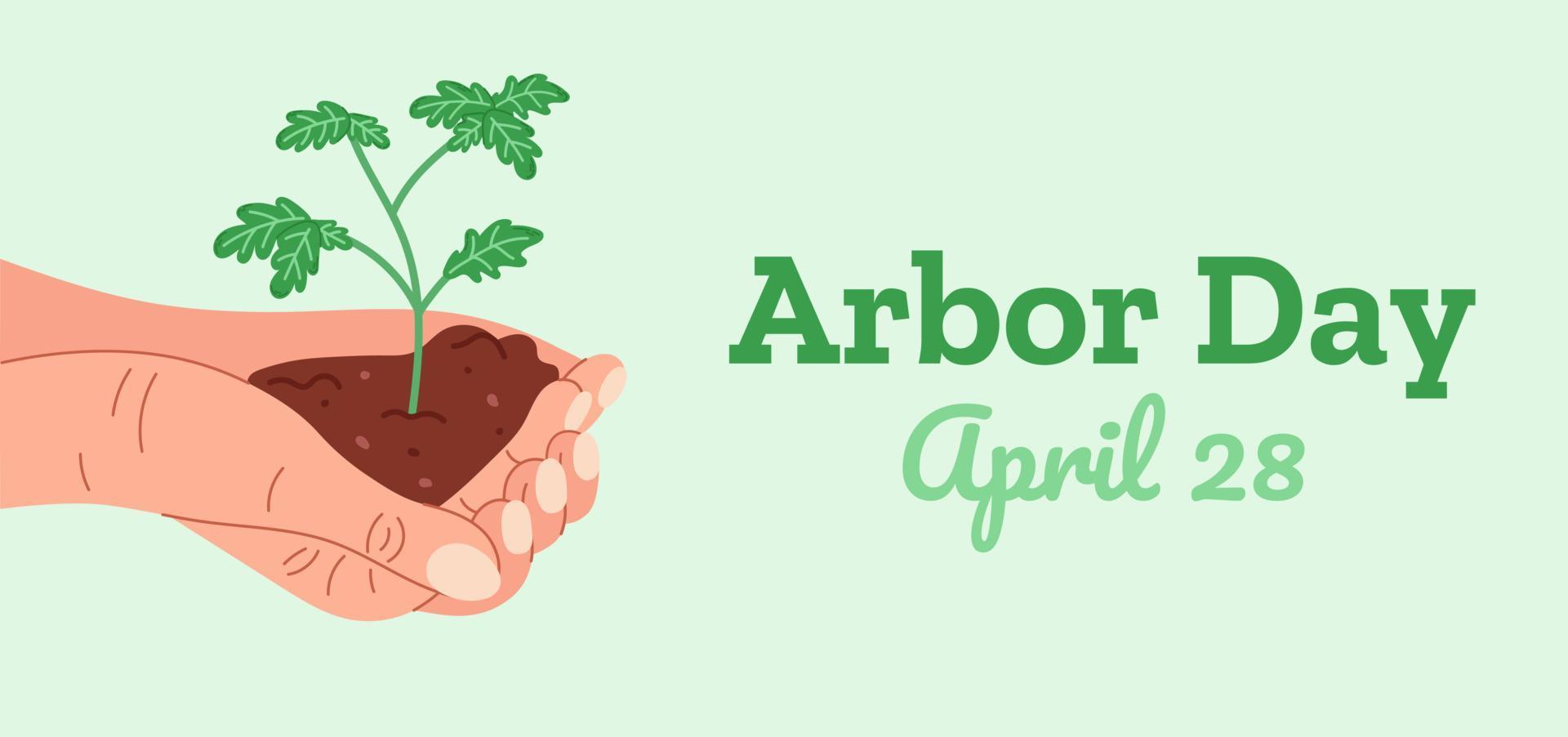 Horizontal background for celebration Arbor Day, April 28. Planting oak trees illustration. vector