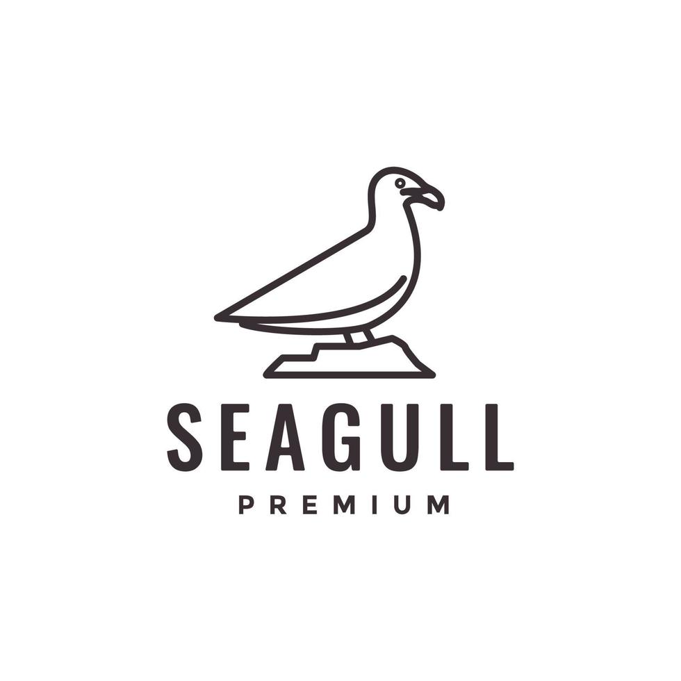 bird sea ocean beach seagull rock stone line minimal logo design vector