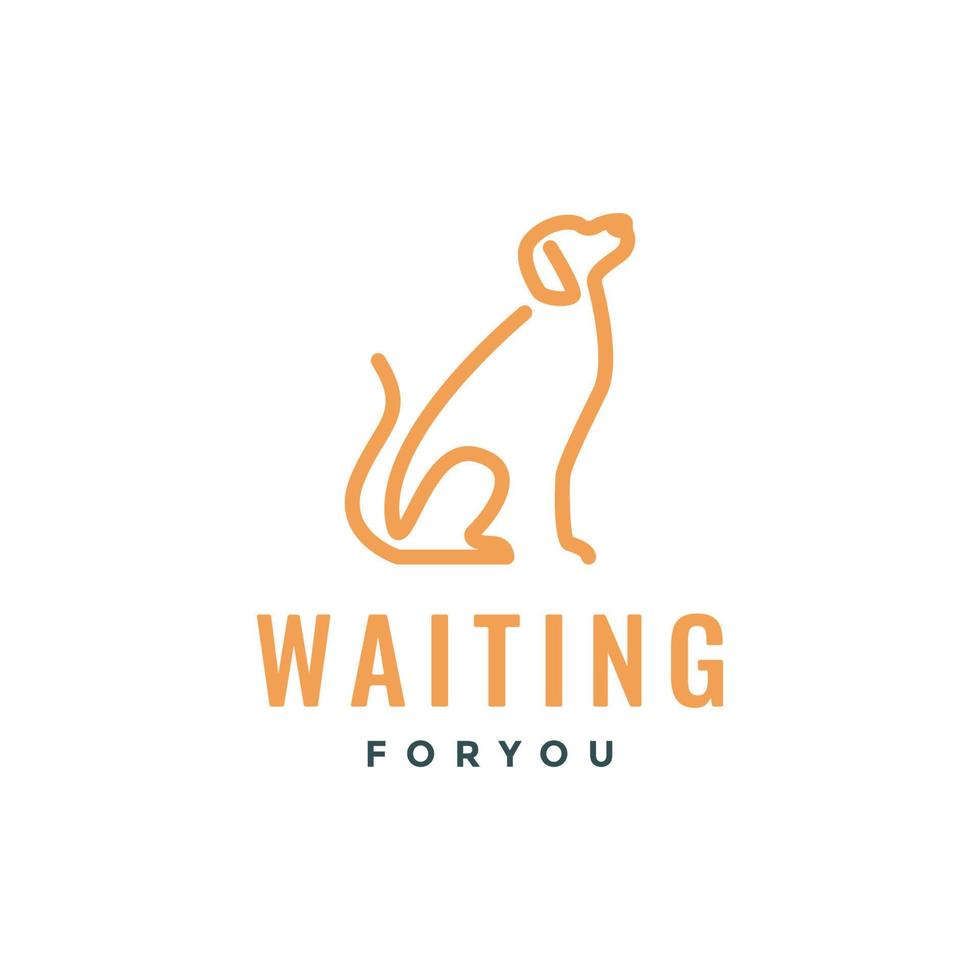 pets dog puppy canine sit waiting owner line art modern logo design vector