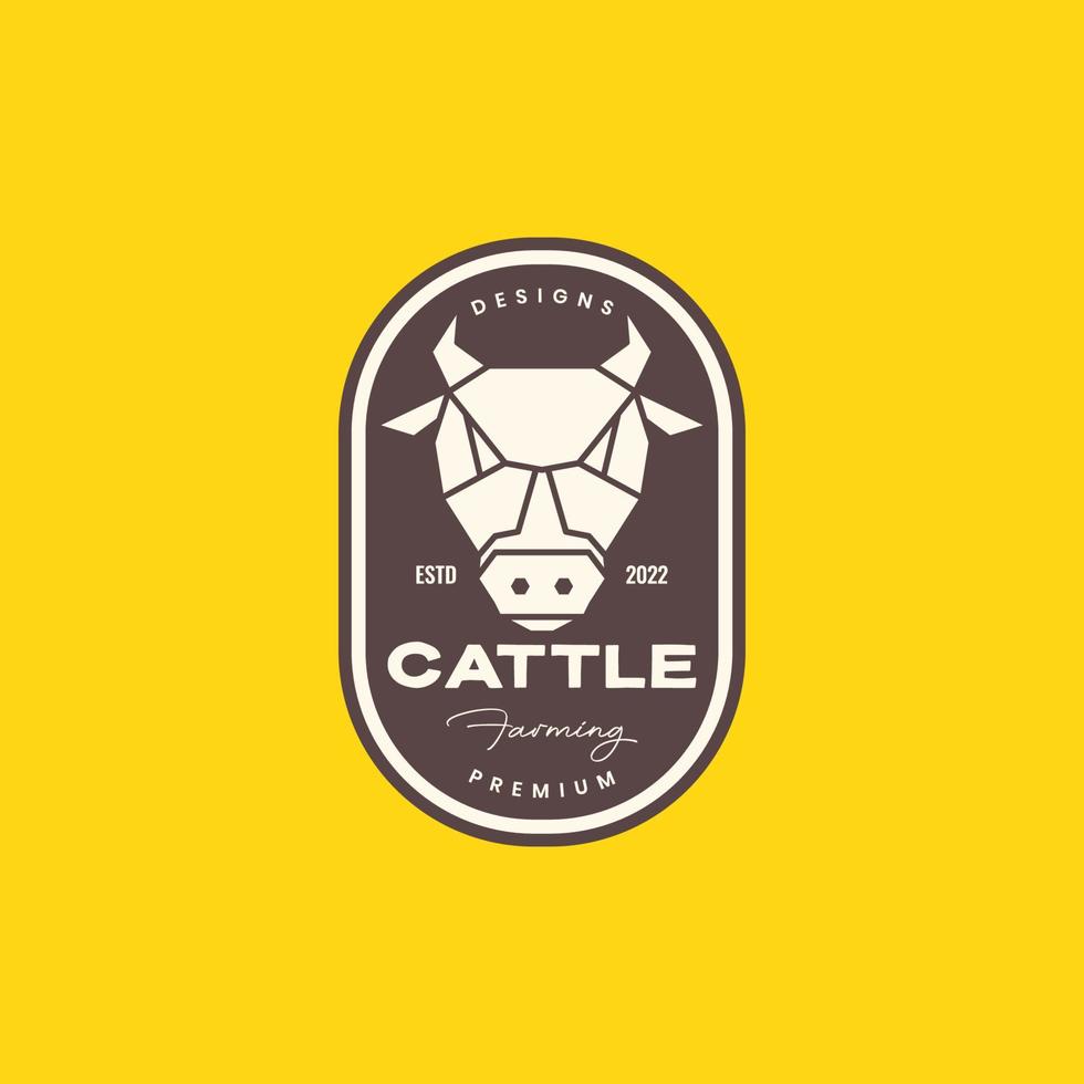 animal cattle livestock head cow beef horned geometric polygonal vintage badge logo design vector