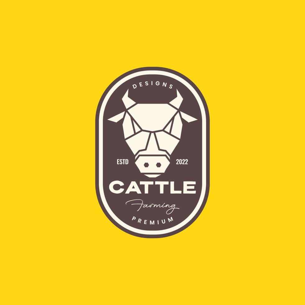 animal cattle livestock head cow beef horned geometric polygonal vintage badge logo design vector