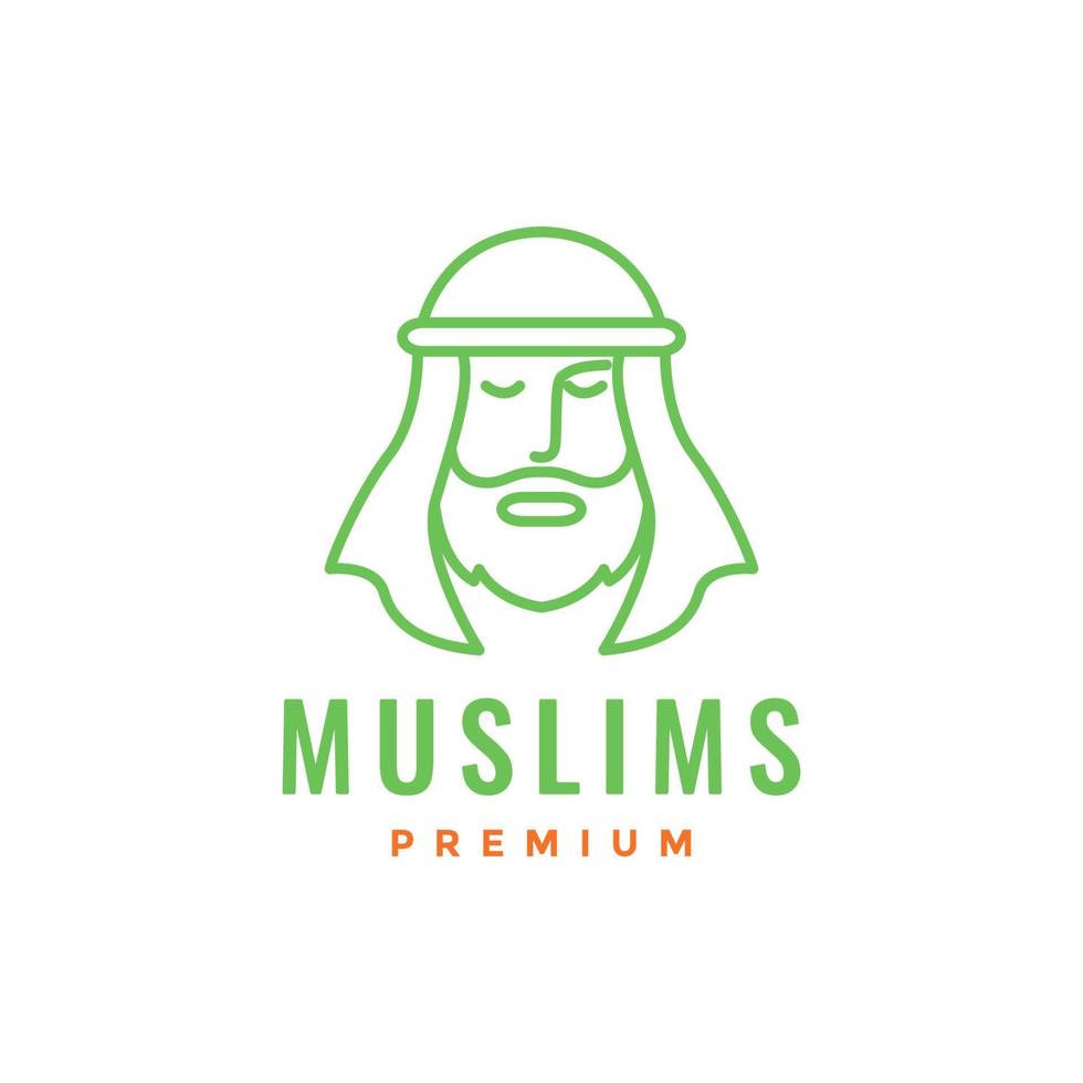 muslim old man bearded arabic headgear keffiyeh mascot line art modern logo design vector