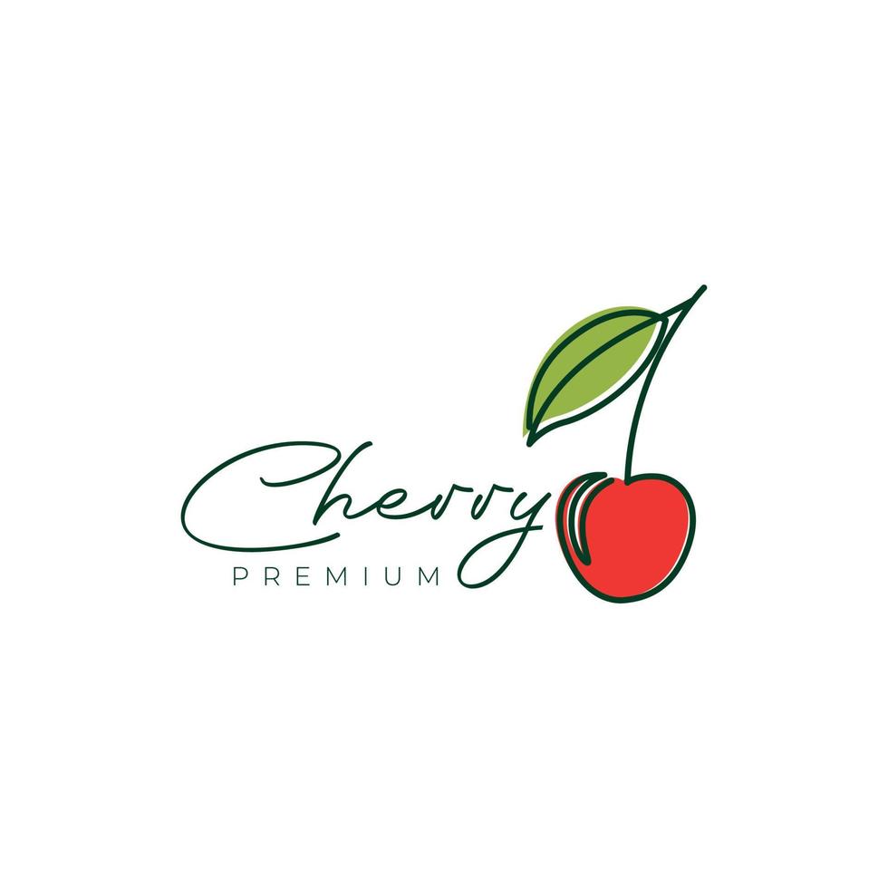 fresh fruit red cherry juice line art feminine modern logo design vector
