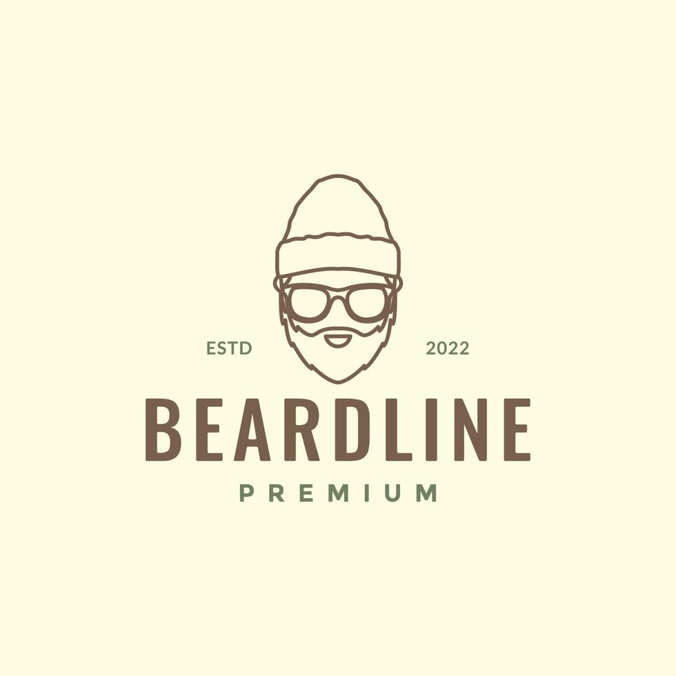 cute mascot head man bearded beanie hat headgear line hipster logo design vector