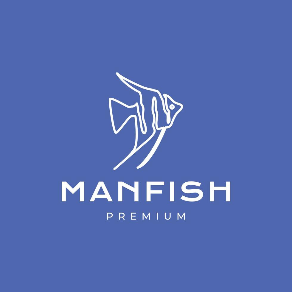 beauty fish aquarium interior decor manfish line art modern minimal logo design vector