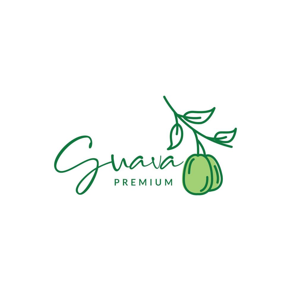 fresh fruit green guava juice line art feminine modern logo design vector