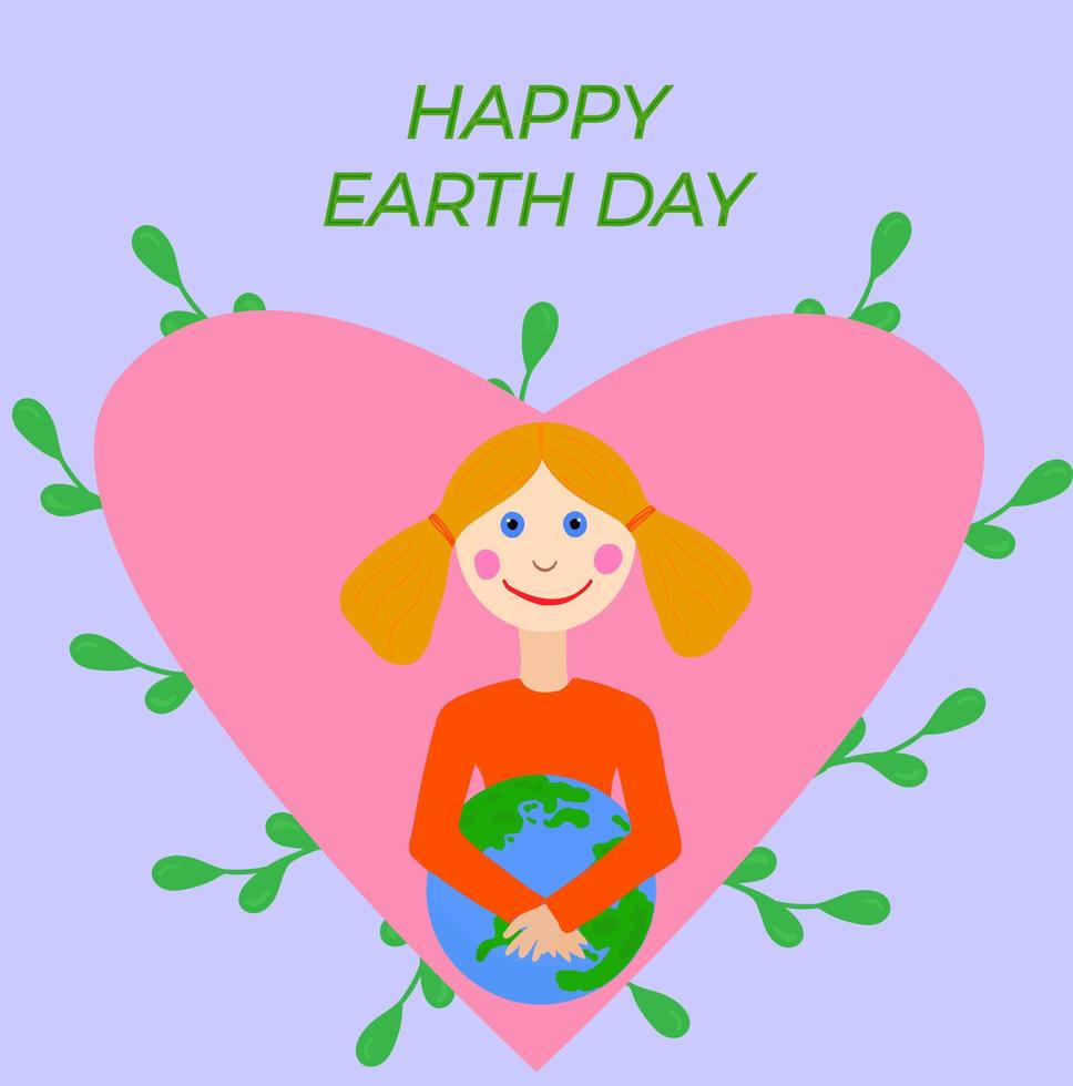 Happy earth day, vector image congratulation planet earth take care of nature