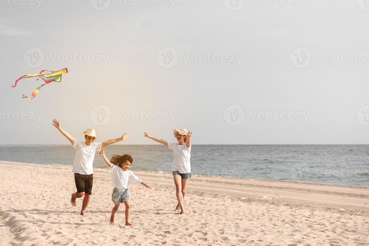 Happy Family with car travel road trip. summer vacation in car in the sunset, Dad, mom and daughter happy traveling enjoy together driving in holidays, people lifestyle ride by automobile. photo