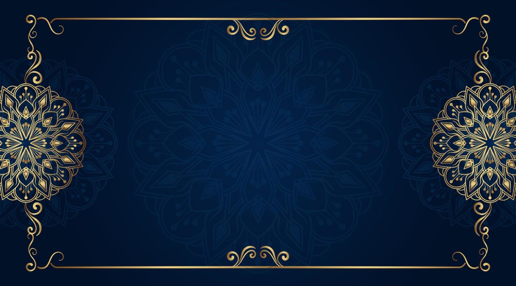 Blue background with golden mandala ornament vector