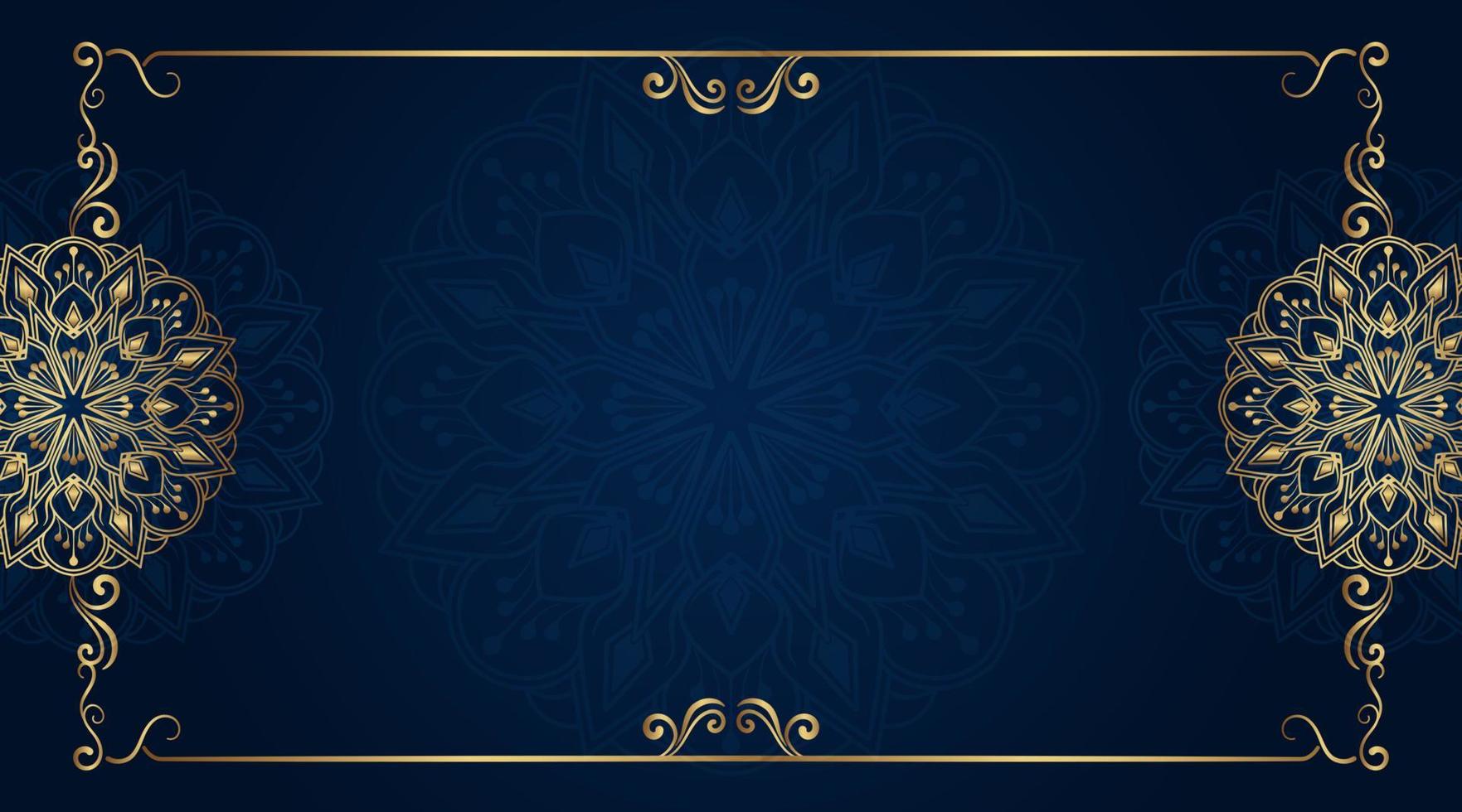 Blue background with golden mandala ornament vector