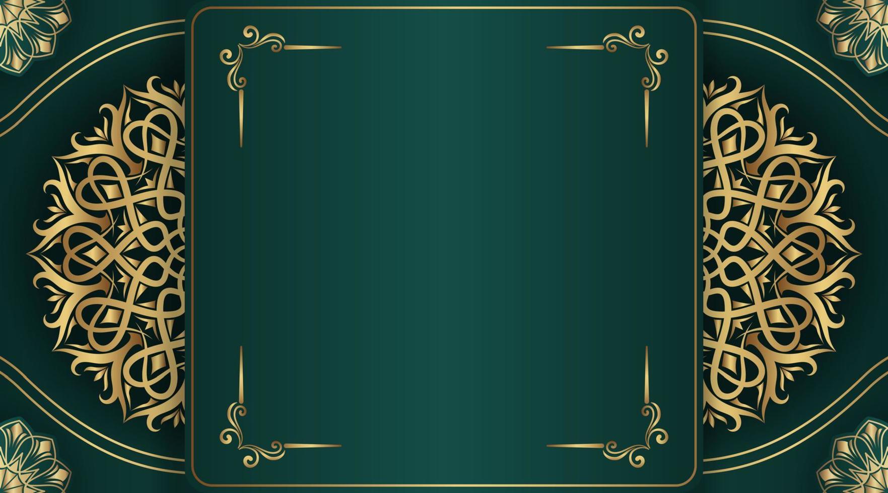 Green background with golden mandala ornament vector