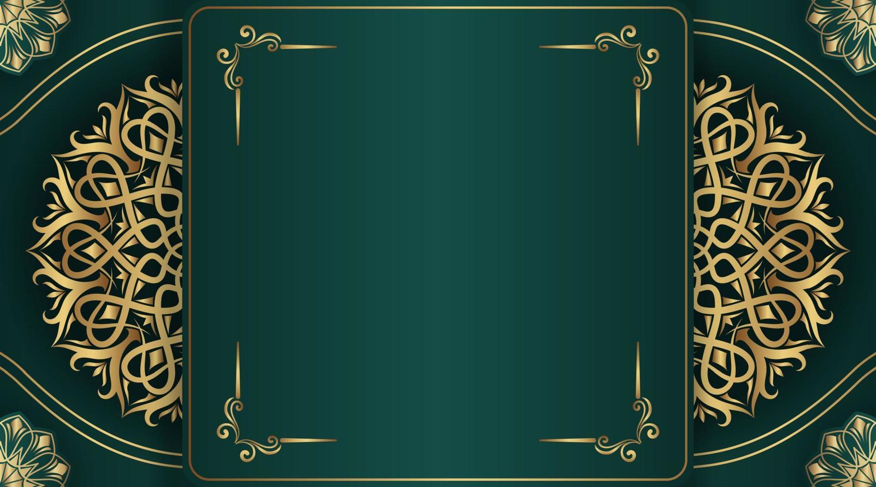 fondo verde con adorno de mandala dorado vector