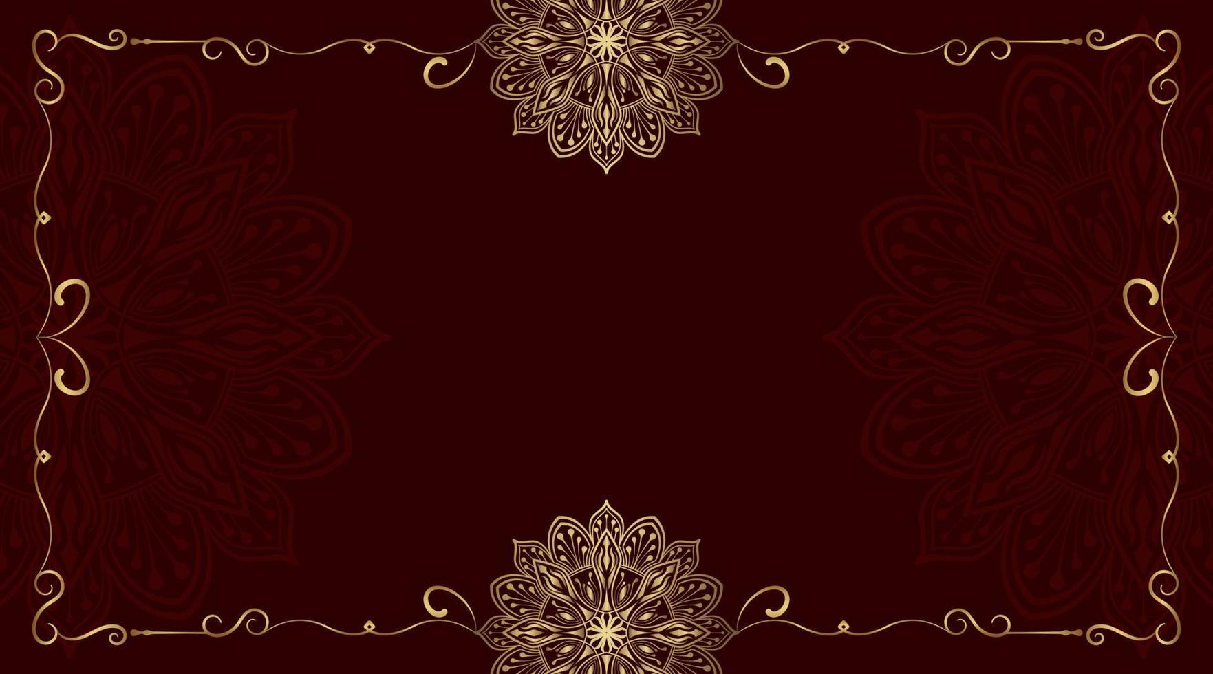 Red background with golden mandala ornament vector