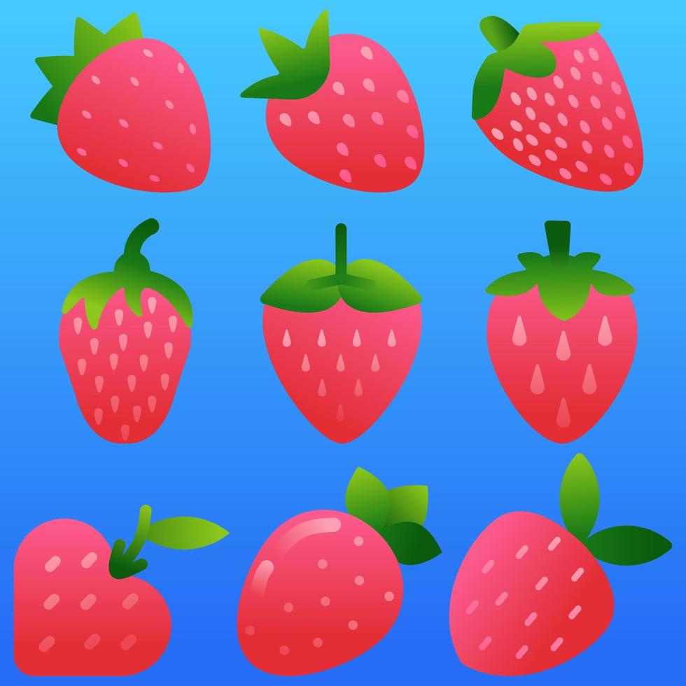 fresas icono colocar. vector ilustración de fresa para Fruta y comida diseño. gráfico recurso de baya para vegetariano, saludable, dieta, nutrición y tropical. Fresco Fruta para sano estilo de vida