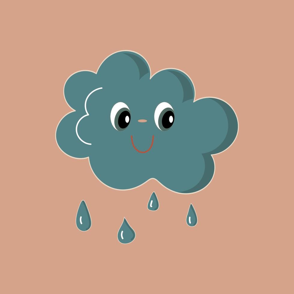 Positive cloud vector illustration in flat style. Sticker cloud with rain.