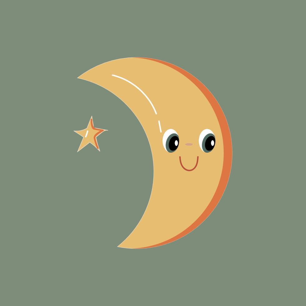 Cute moon icon. Month with a star. Atmosphere and climate. Graphic element for website. Design for invitation and greeting cards. Cartoon flat vector illustration
