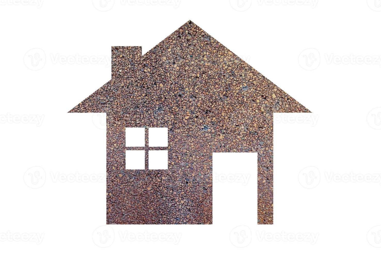 casa icono desde ladrillo Roca textura antecedentes como símbolo de hipoteca, sueño casa en naturaleza fondo, aislado en blanco foto
