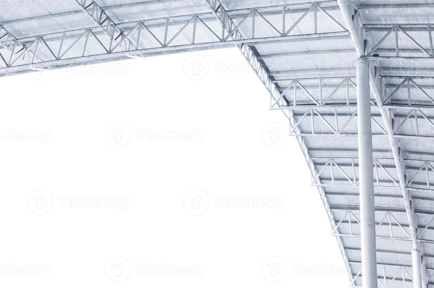 Large steel structure truss, roof frame and metal sheet in building construction site photo