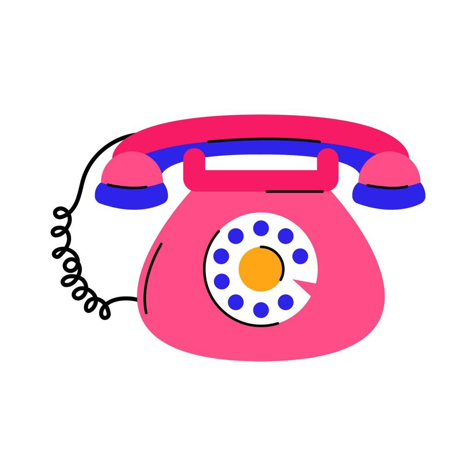 Old pink telephone in trendy style. Retro phone icon. vector