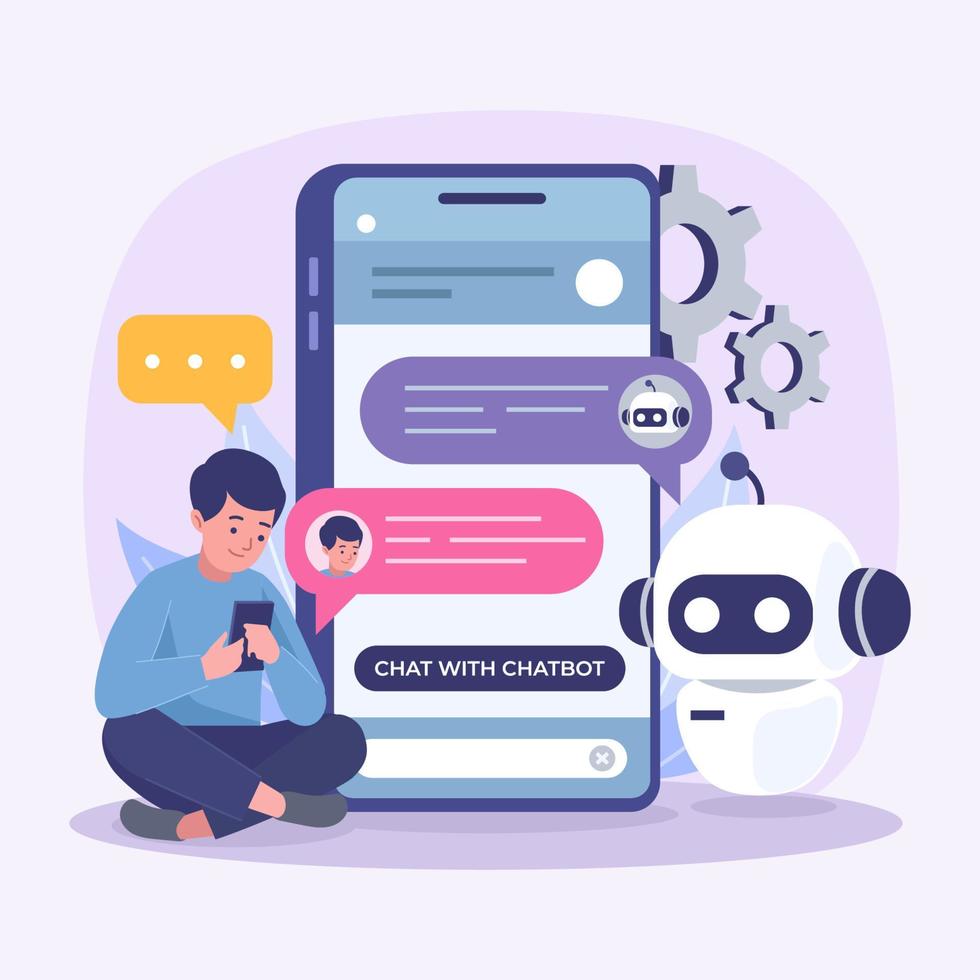 Man Talking With Chat Bot vector