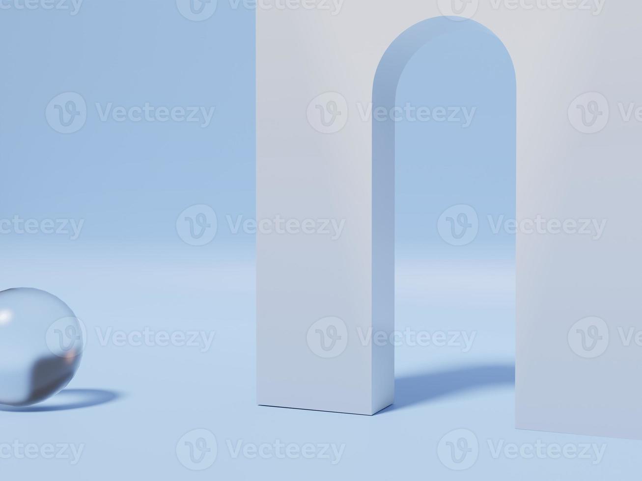 3D Rendering Pastel Sky Blue Minimal Geometric or Abstract with Arch Door Props Product Display Background for Beauty or Fashionable Products. photo