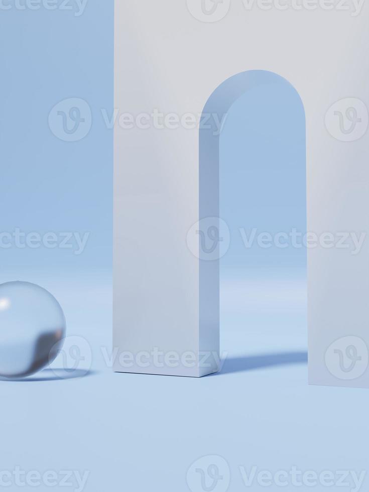 3D Rendering Pastel Sky Blue Minimal Geometric or Abstract with Arch Door Props Product Display Background for Beauty or Fashionable Products. photo
