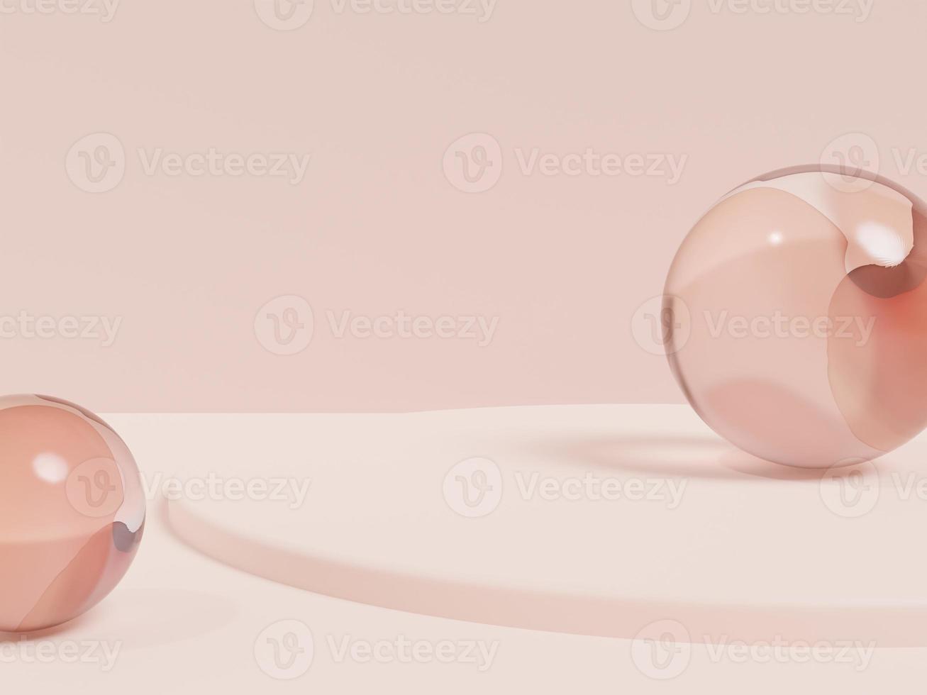 3D Rendering Asian, Chinese, Japanese or Korean Style Product Display Background. With Watercolor Crystal Spheres Props for Festive Food, Beverage and Beauty Products. photo