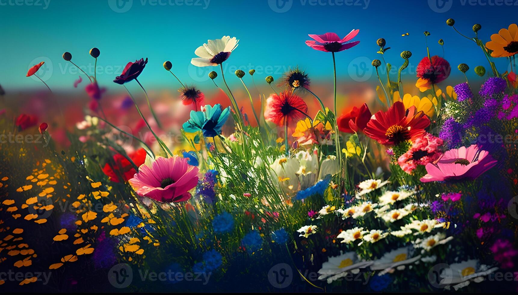 Easter egg on the grass on sunny spring trees and flowers. photo