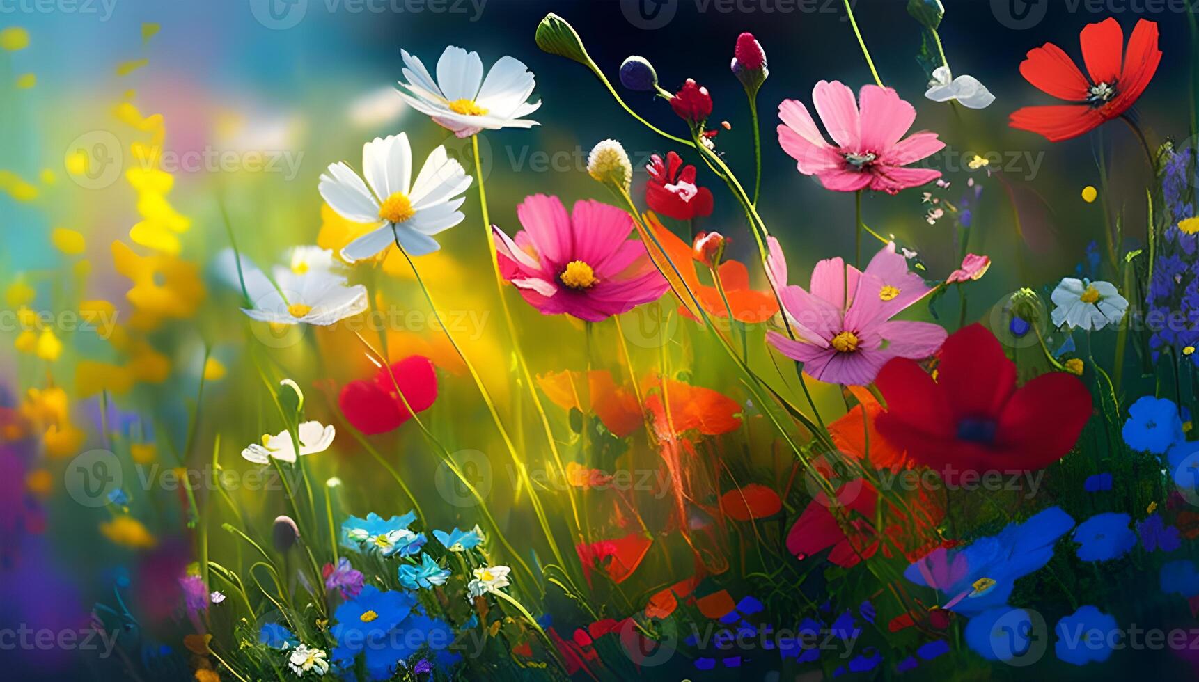 Easter egg on the grass on sunny spring trees and flowers. photo